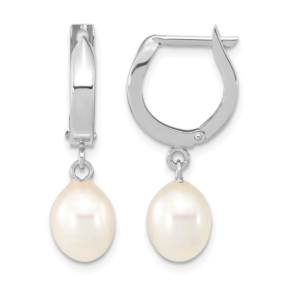 14K White Gold 6-7mm White Teardrop Freshwater Pearl Hoop Earrings