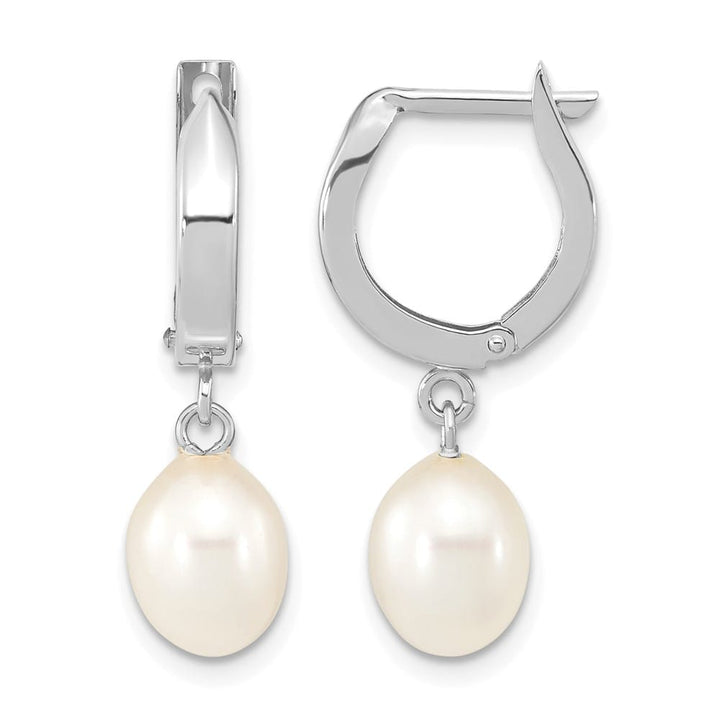 14K White Gold 6-7mm White Teardrop Freshwater Pearl Hoop Earrings