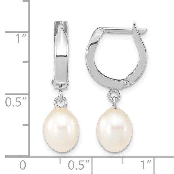 14K White Gold 6-7mm White Teardrop Freshwater Pearl Hoop Earrings