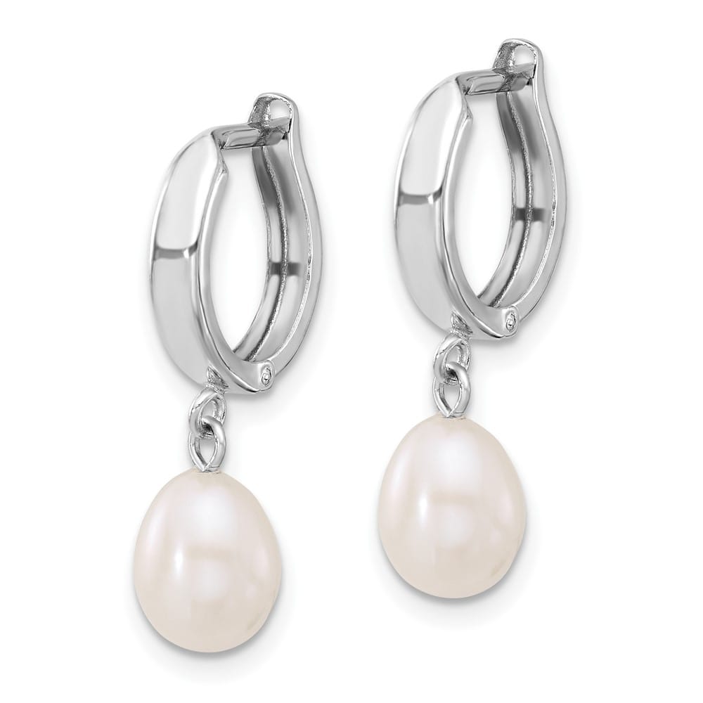 14K White Gold 6-7mm White Teardrop Freshwater Pearl Hoop Earrings