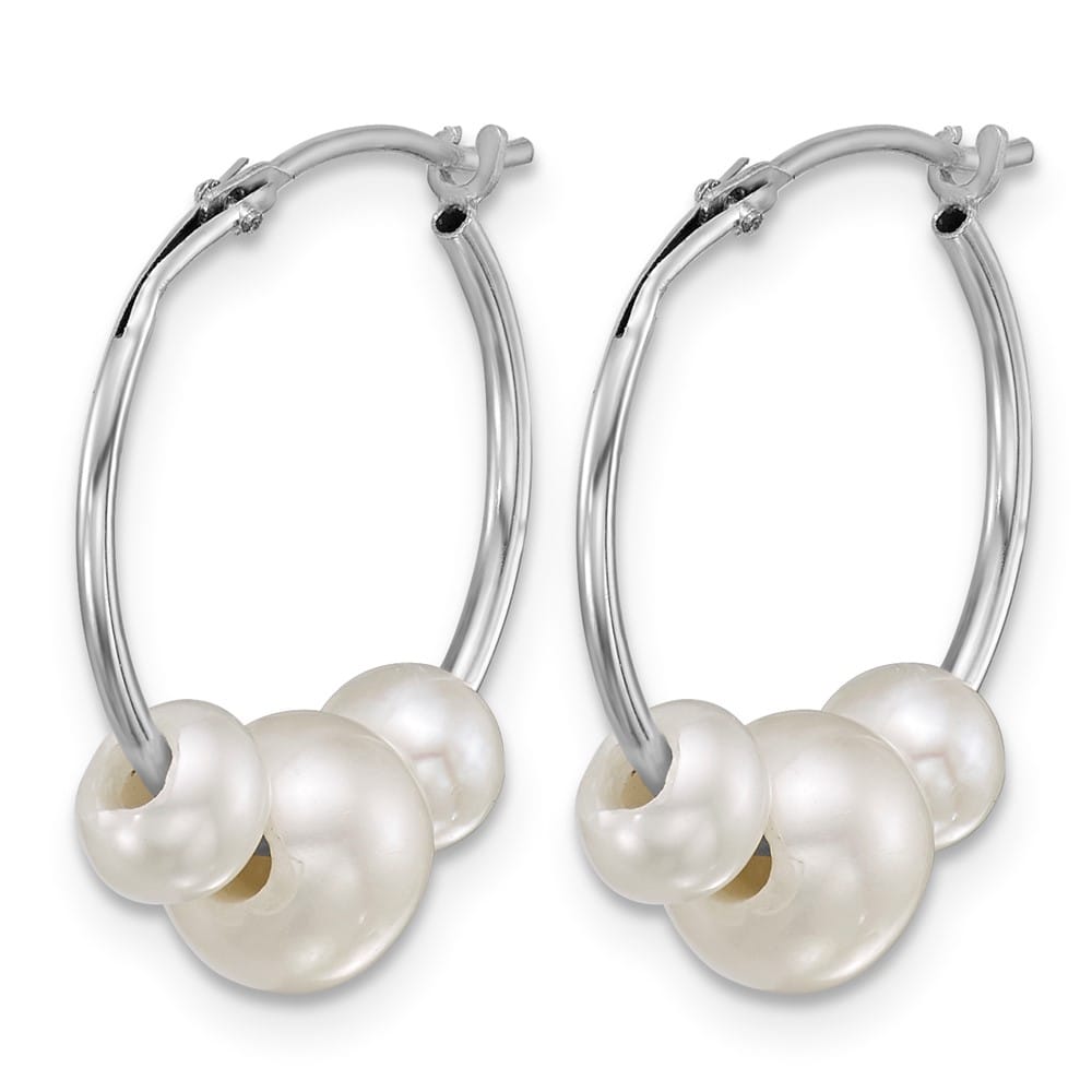 14K White Gold 6-8mm Semi-Round White Freshwater Cultured Earrings