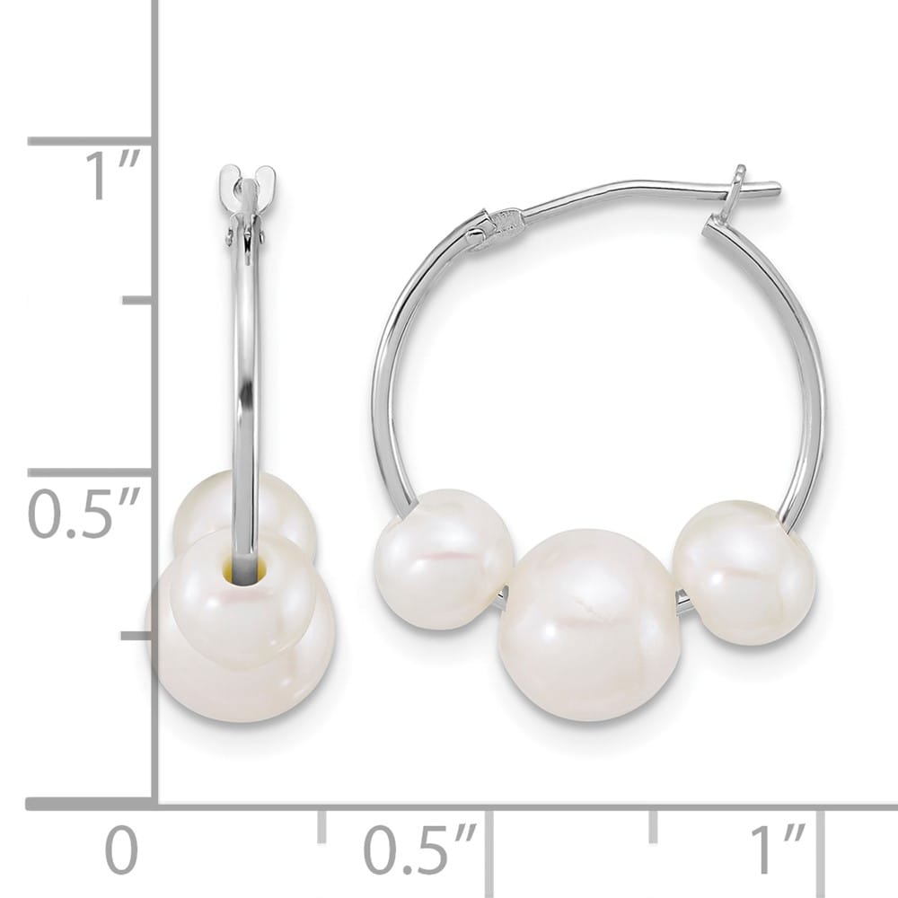 14K White Gold 6-8mm Semi-Round White Freshwater Cultured Earrings
