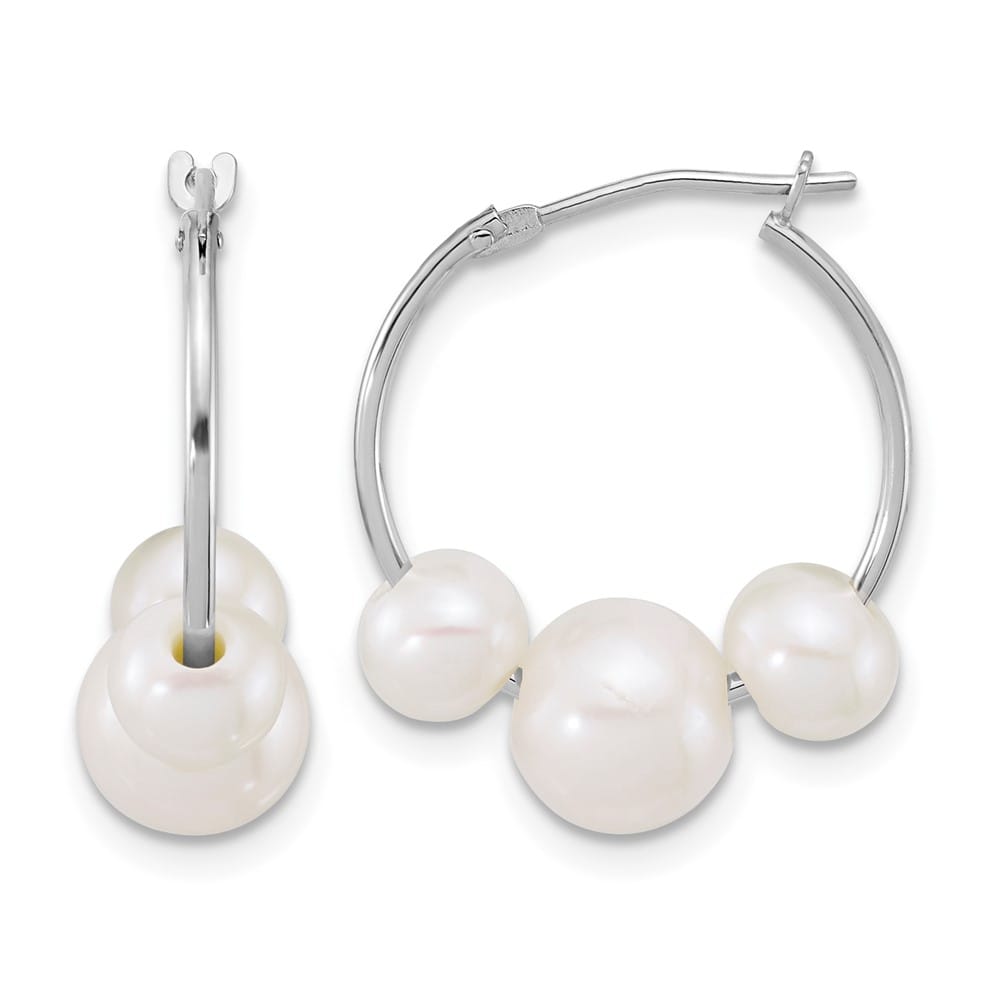 14K White Gold 6-8mm Semi-Round White Freshwater Cultured Earrings