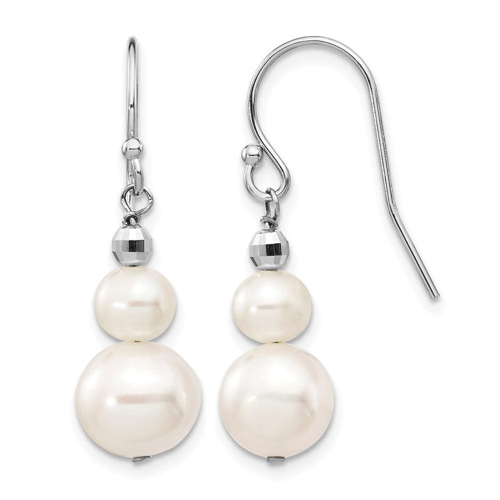 14K White Gold 6-9mm White Semi-round Freshwater Pearl Earrings