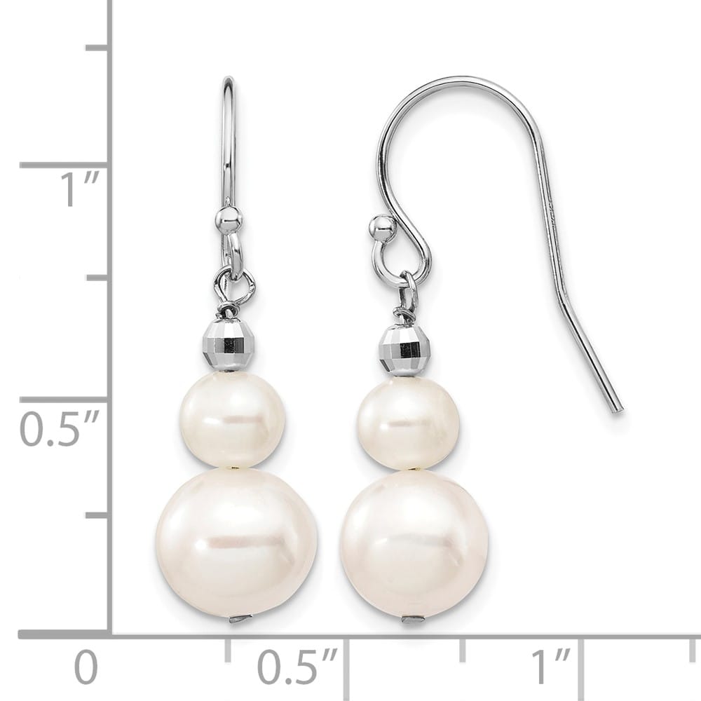14K White Gold 6-9mm White Semi-round Freshwater Pearl Earrings