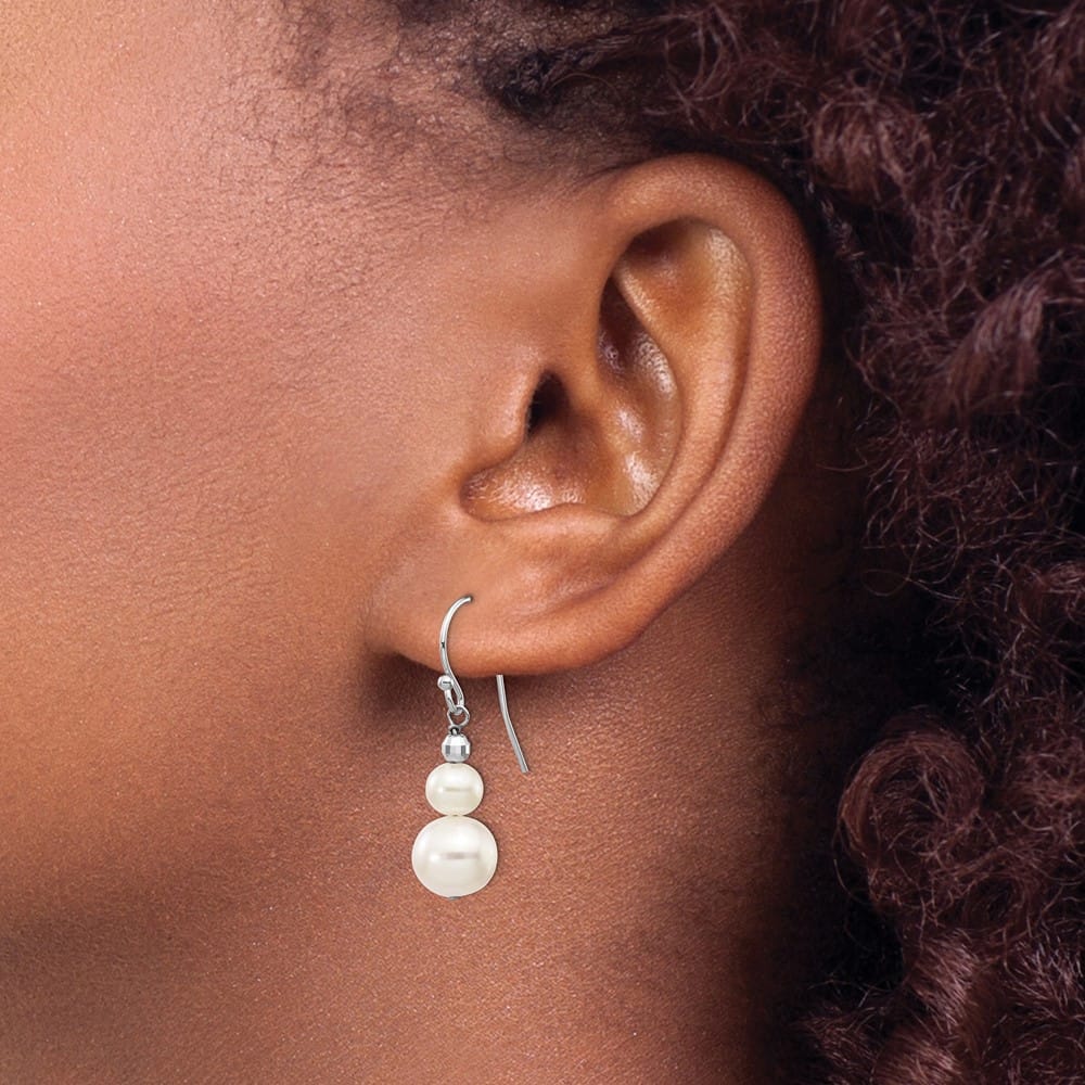 14K White Gold 6-9mm White Semi-round Freshwater Pearl Earrings