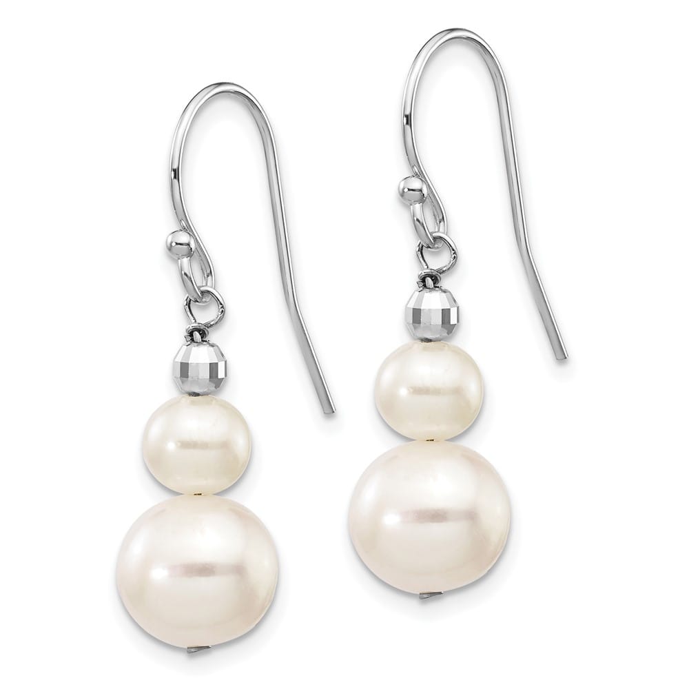 14K White Gold 6-9mm White Semi-round Freshwater Pearl Earrings