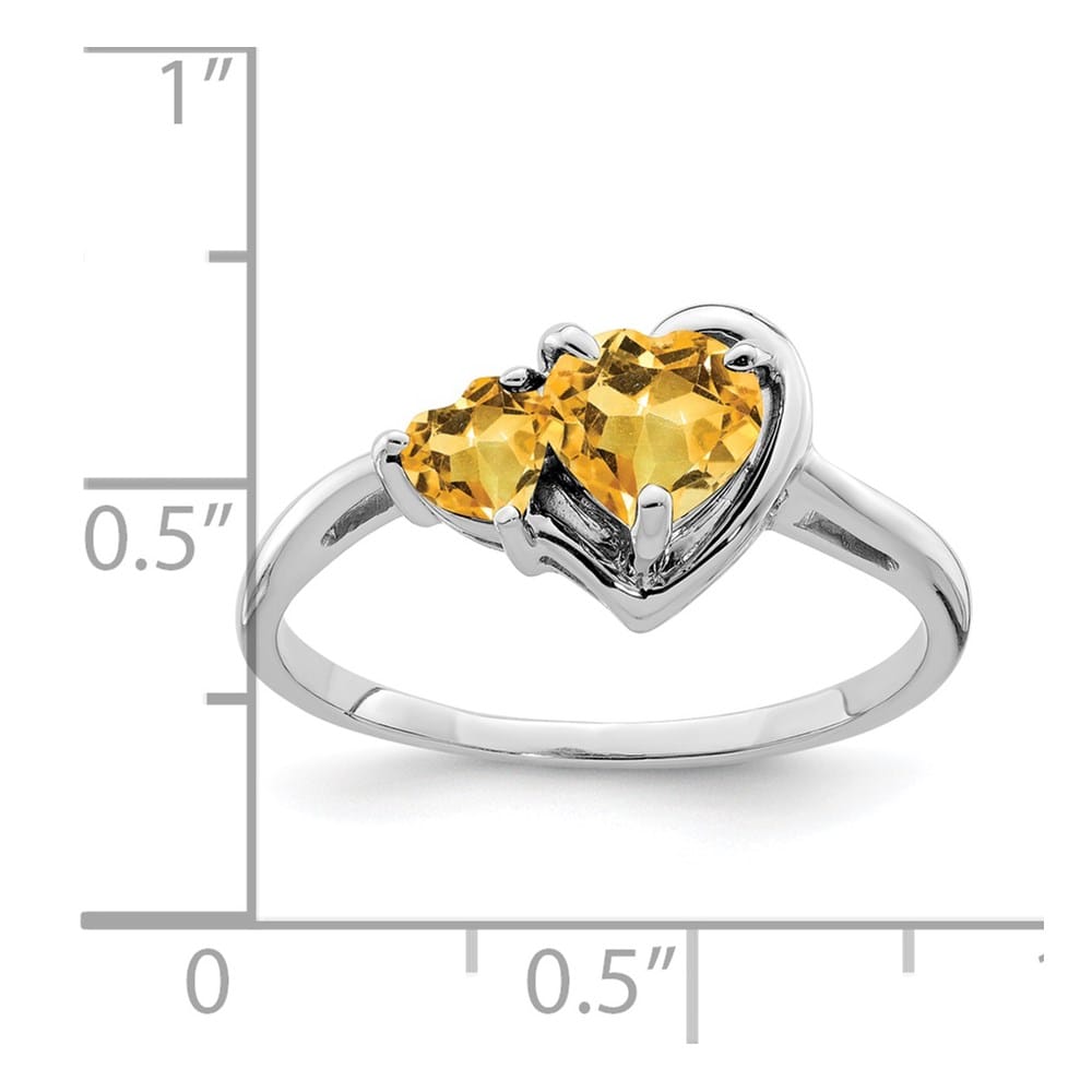 14k White Gold 6 mm and 4 mm Heart Citrine 2-Stone Ring