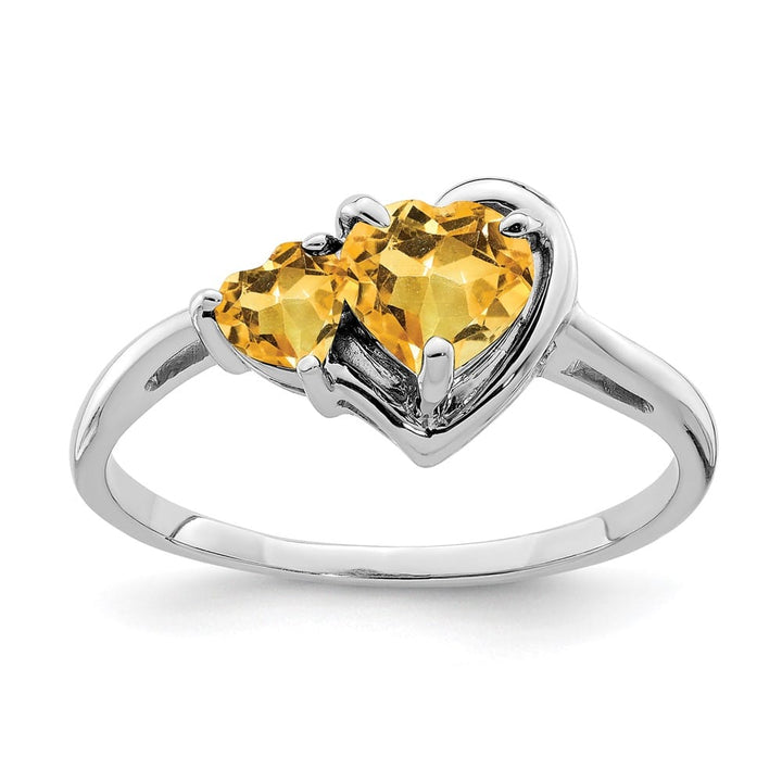 14k White Gold 6 mm and 4 mm Heart Citrine 2-Stone Ring