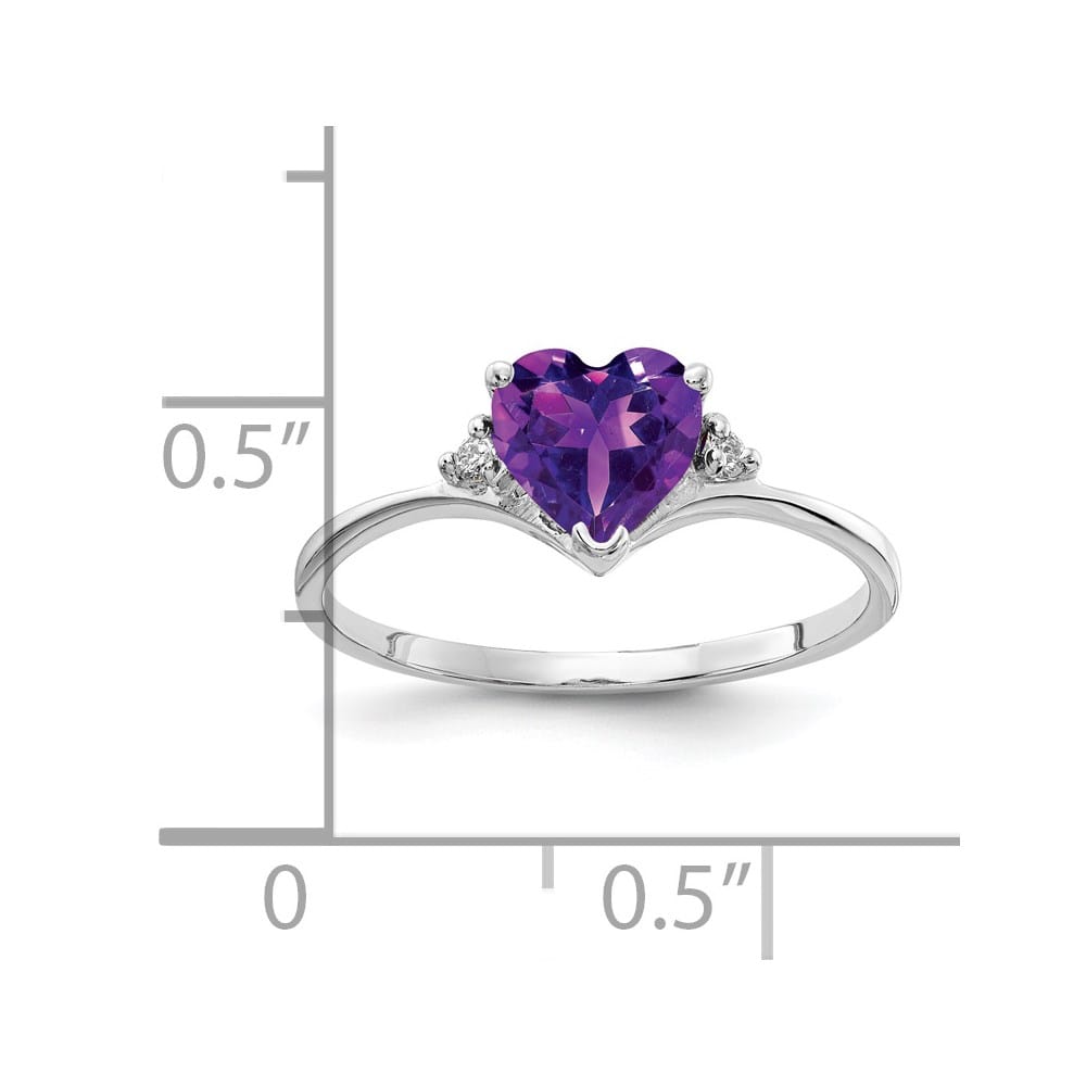 14k White Gold 6 mm Heart Amethyst and Diamond Ring
