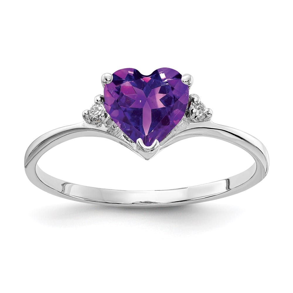 14k White Gold 6 mm Heart Amethyst and Diamond Ring