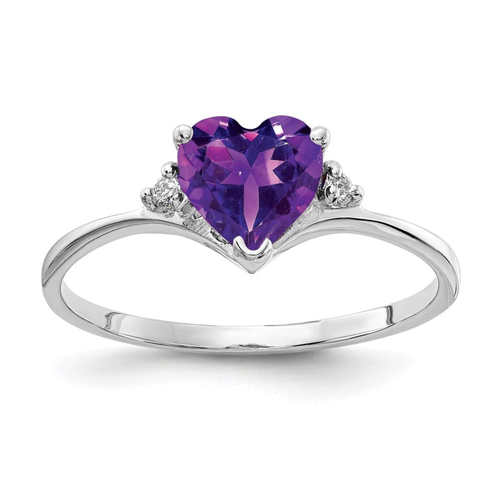 14k White Gold 6 mm Heart Amethyst and Diamond Ring