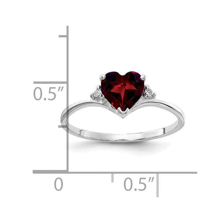 14k White Gold 6 mm Heart Garnet and Diamond Ring