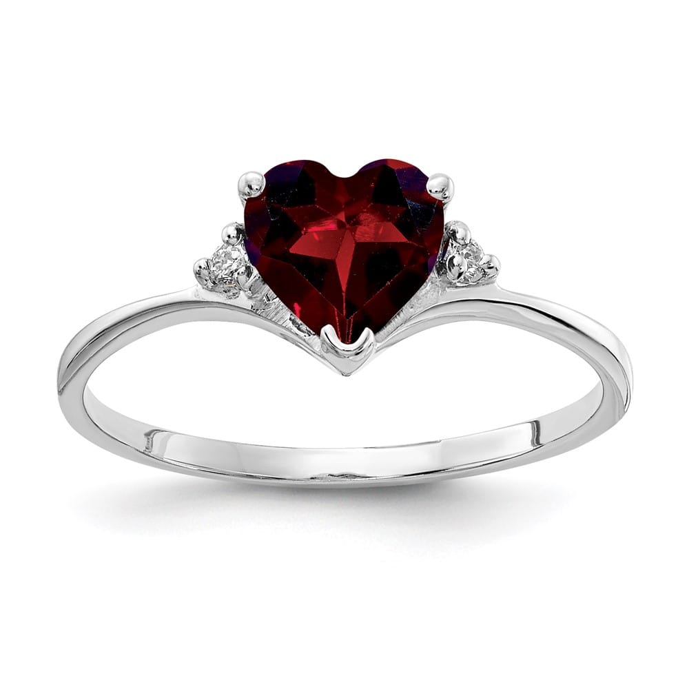 14k White Gold 6 mm Heart Garnet and Diamond Ring