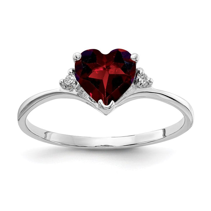 14k White Gold 6 mm Heart Garnet and Diamond Ring