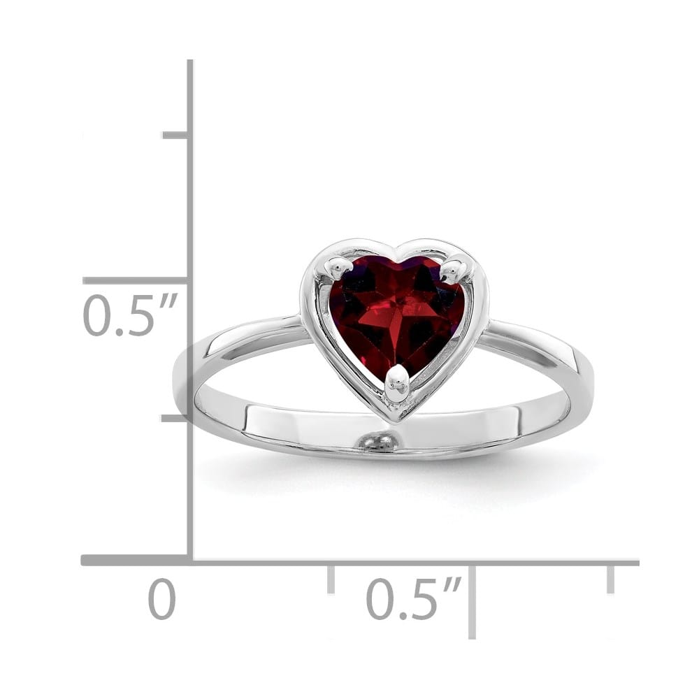 14k White Gold 6 mm Heart Garnet Ring