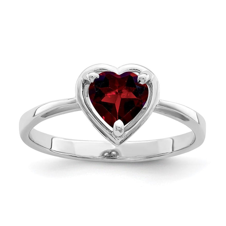 14k White Gold 6 mm Heart Garnet Ring