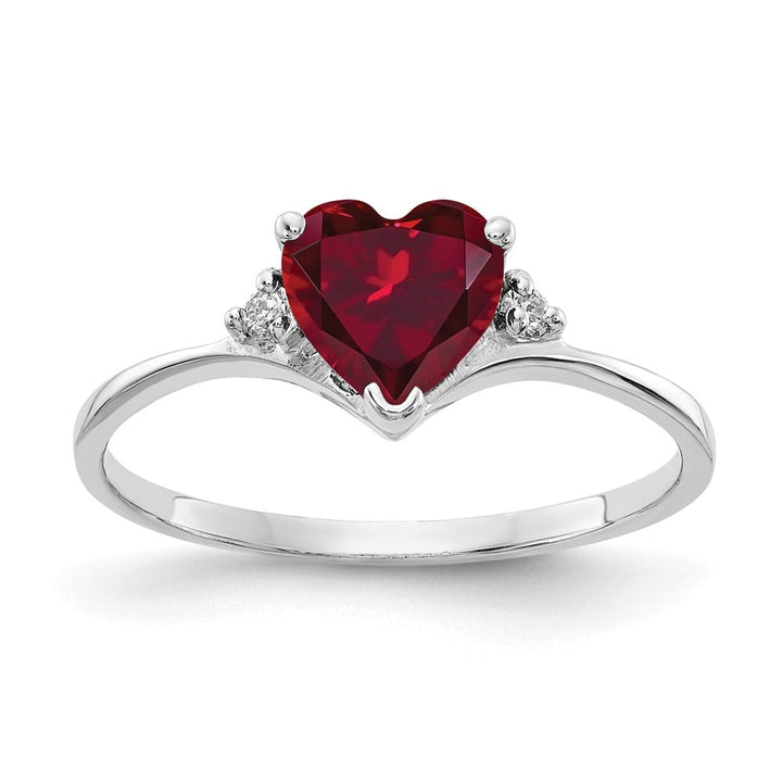 14k White Gold 6 mm Heart Lab-Created Ruby and Diamond Ring