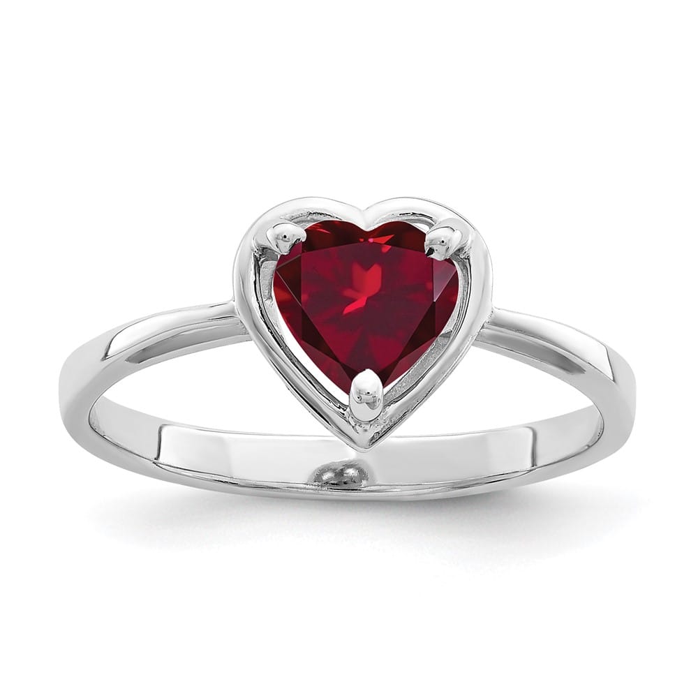 14k White Gold 6 mm Heart Lab-Created Ruby Ring