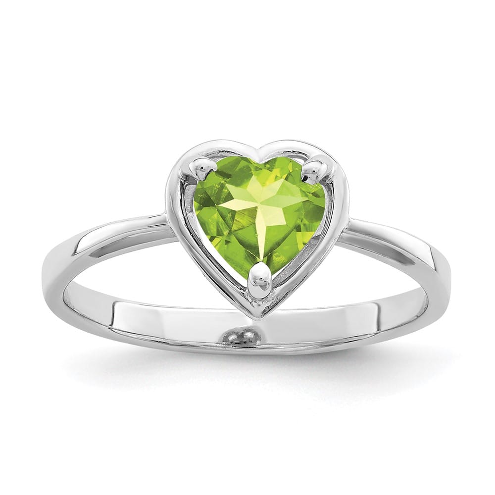 14k White Gold 6 mm Heart Peridot Ring