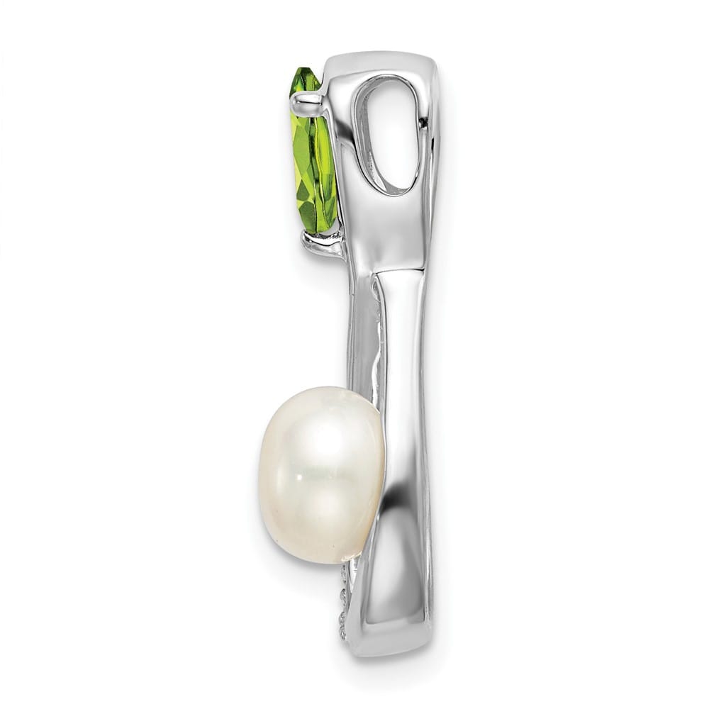 14K White Gold 6mm Freshwater Pearl and Peridot Infinity Chain Slide