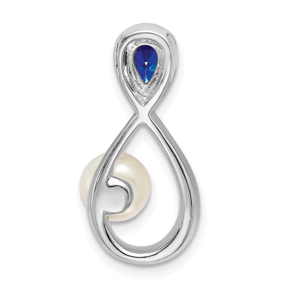 14K White Gold 6mm Freshwater Pearl and Sapphire Infinity Chain Slide