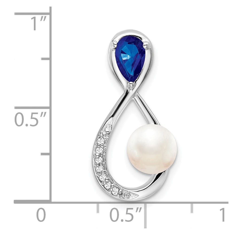 14K White Gold 6mm Freshwater Pearl and Sapphire Infinity Chain Slide