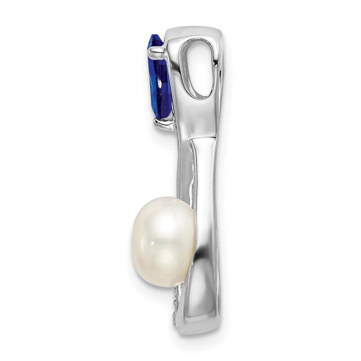 14K White Gold 6mm Freshwater Pearl and Sapphire Infinity Chain Slide
