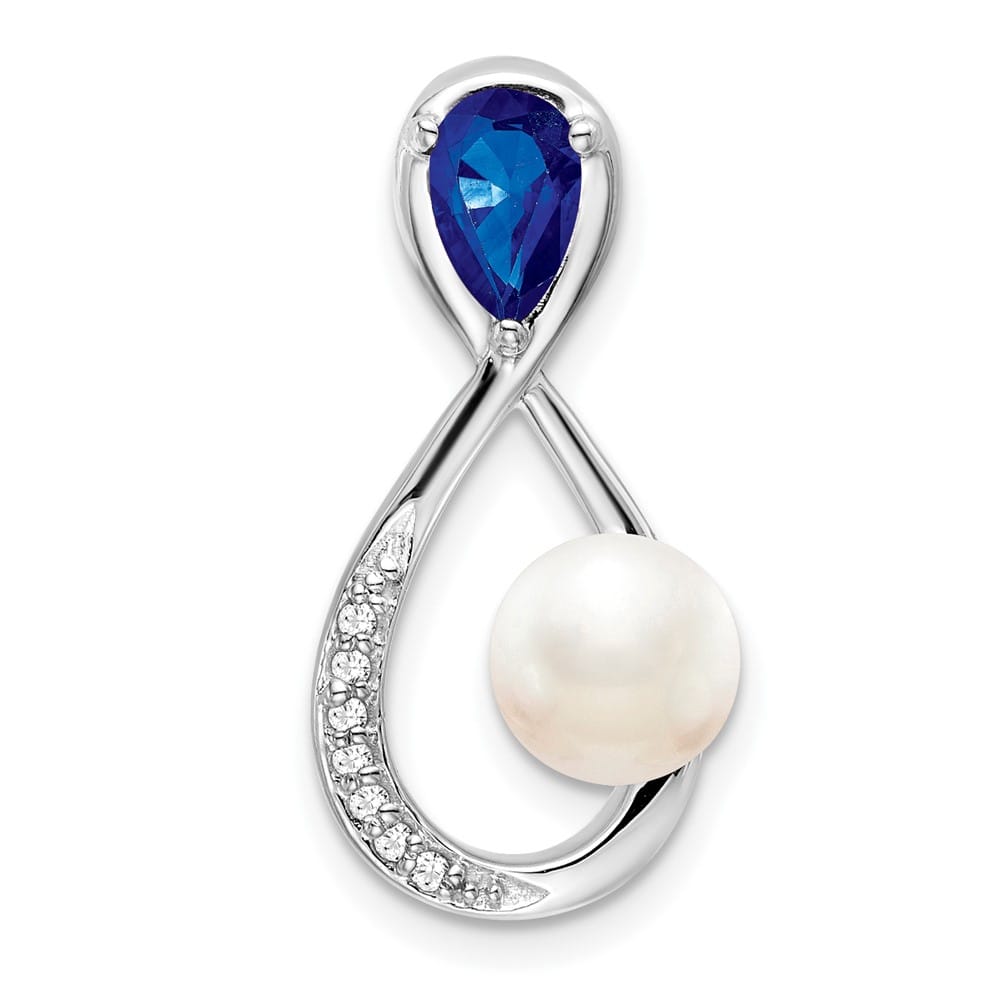 14K White Gold 6mm Freshwater Pearl and Sapphire Infinity Chain Slide