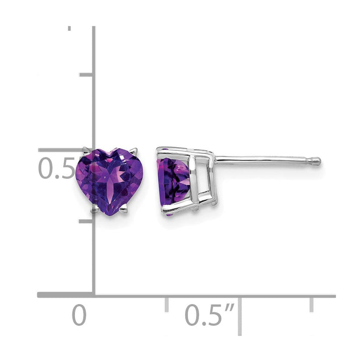 14K White Gold 6mm Heart Amethyst Post Earrings, view 4 of 4
