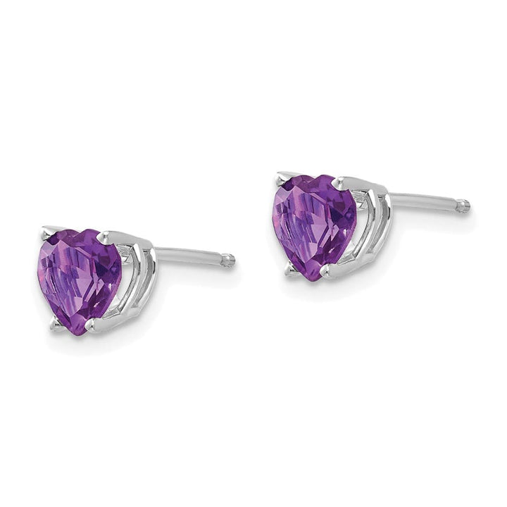 14K White Gold 6mm Heart Amethyst Post Earrings, view 2 of 4