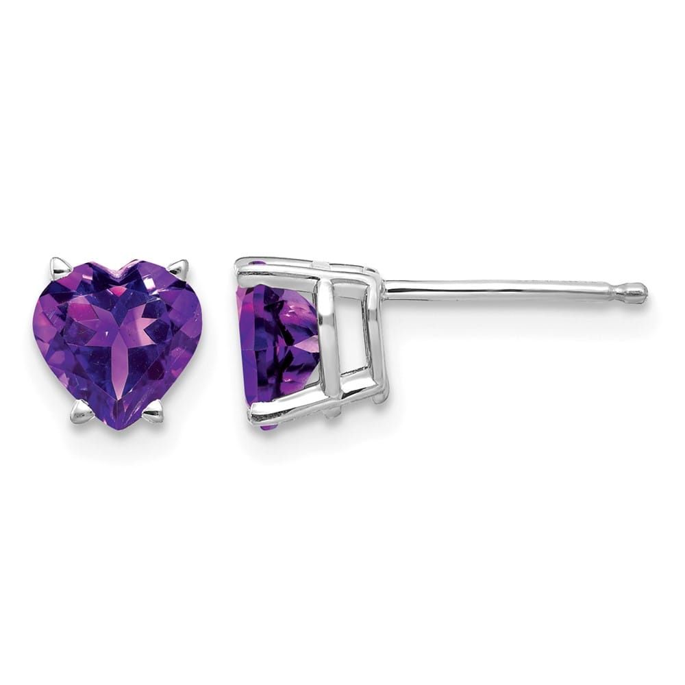 14K White Gold 6mm Heart Amethyst Post Earrings, view 1 of 4