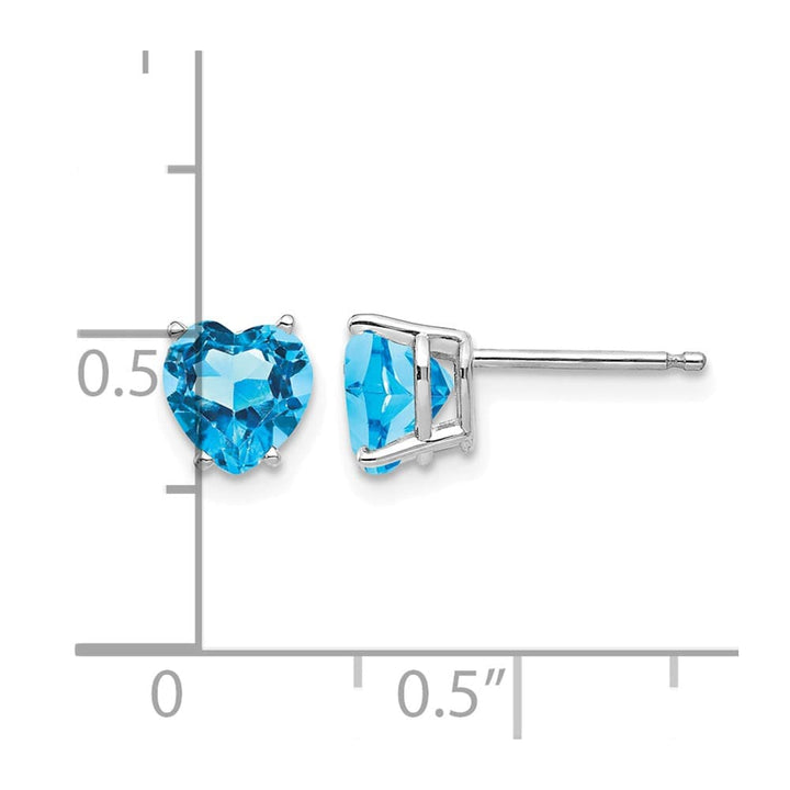 14K White Gold 6mm Heart Blue Topaz Post Earrings, view 4 of 4