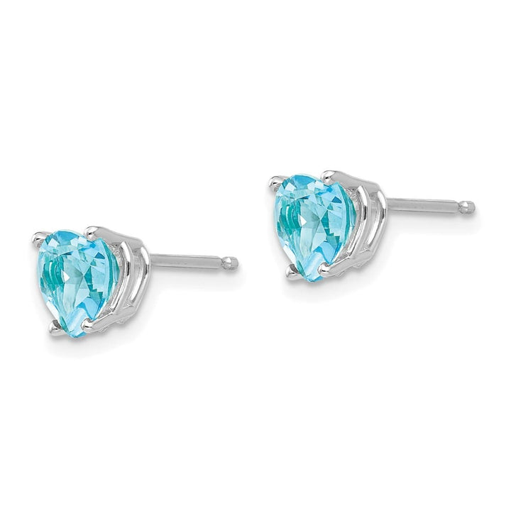 14K White Gold 6mm Heart Blue Topaz Post Earrings, view 2 of 4