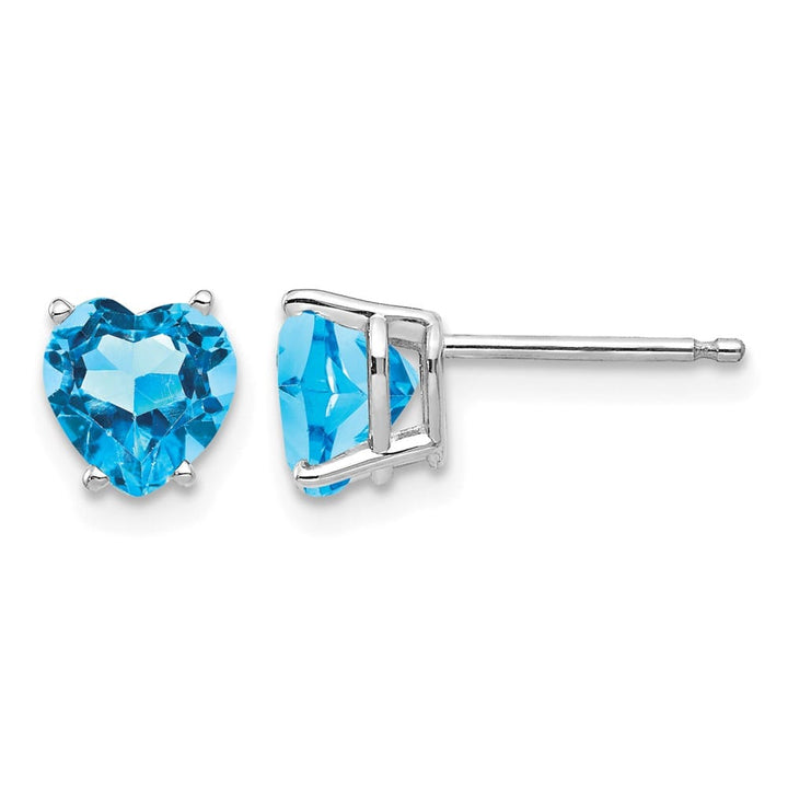 14K White Gold 6mm Heart Blue Topaz Post Earrings, view 1 of 4