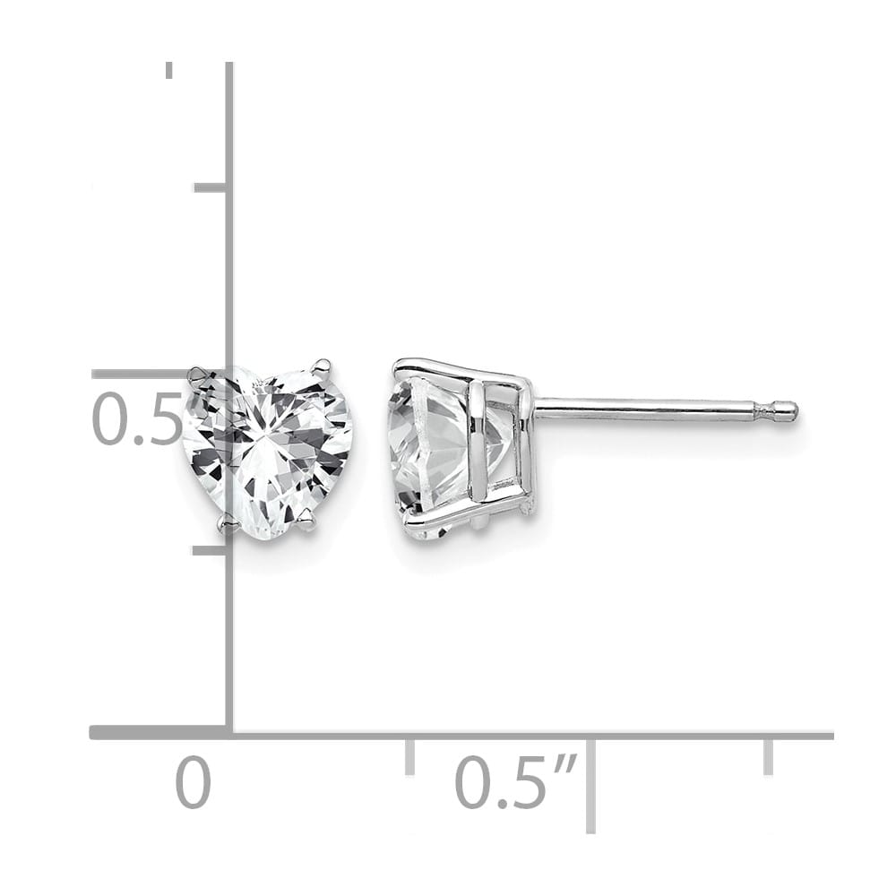 14K White Gold 6mm Heart Cubic Zirconia Post Earrings, view 4 of 4