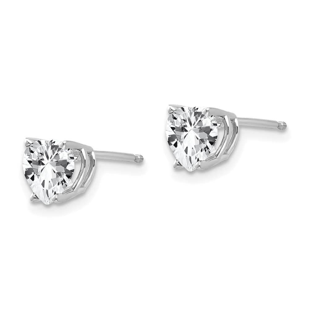 14K White Gold 6mm Heart Cubic Zirconia Post Earrings, view 2 of 4