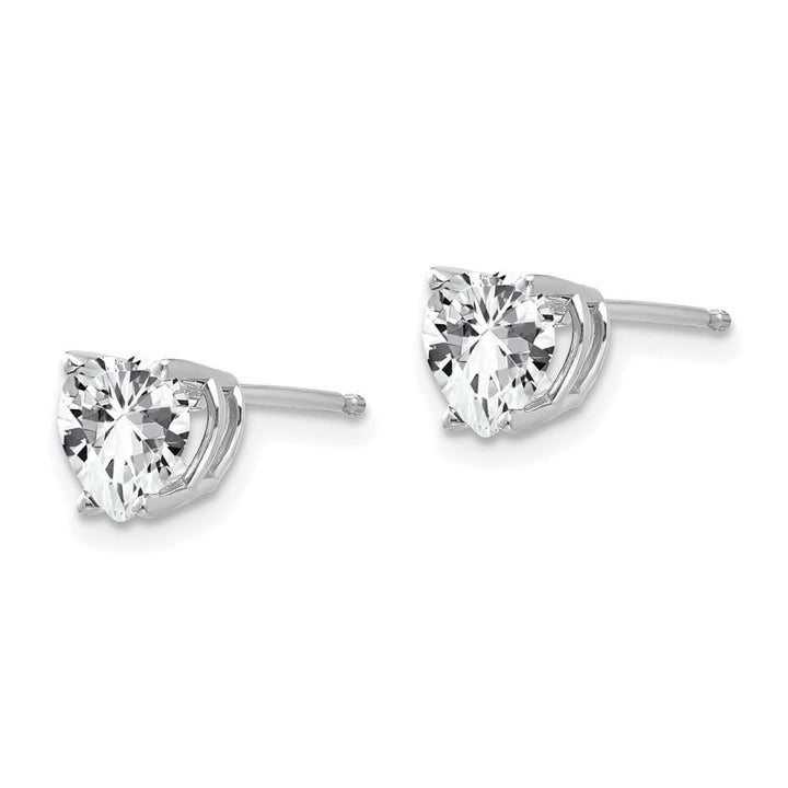 14K White Gold 6mm Heart Cubic Zirconia Post Earrings, view 2 of 4