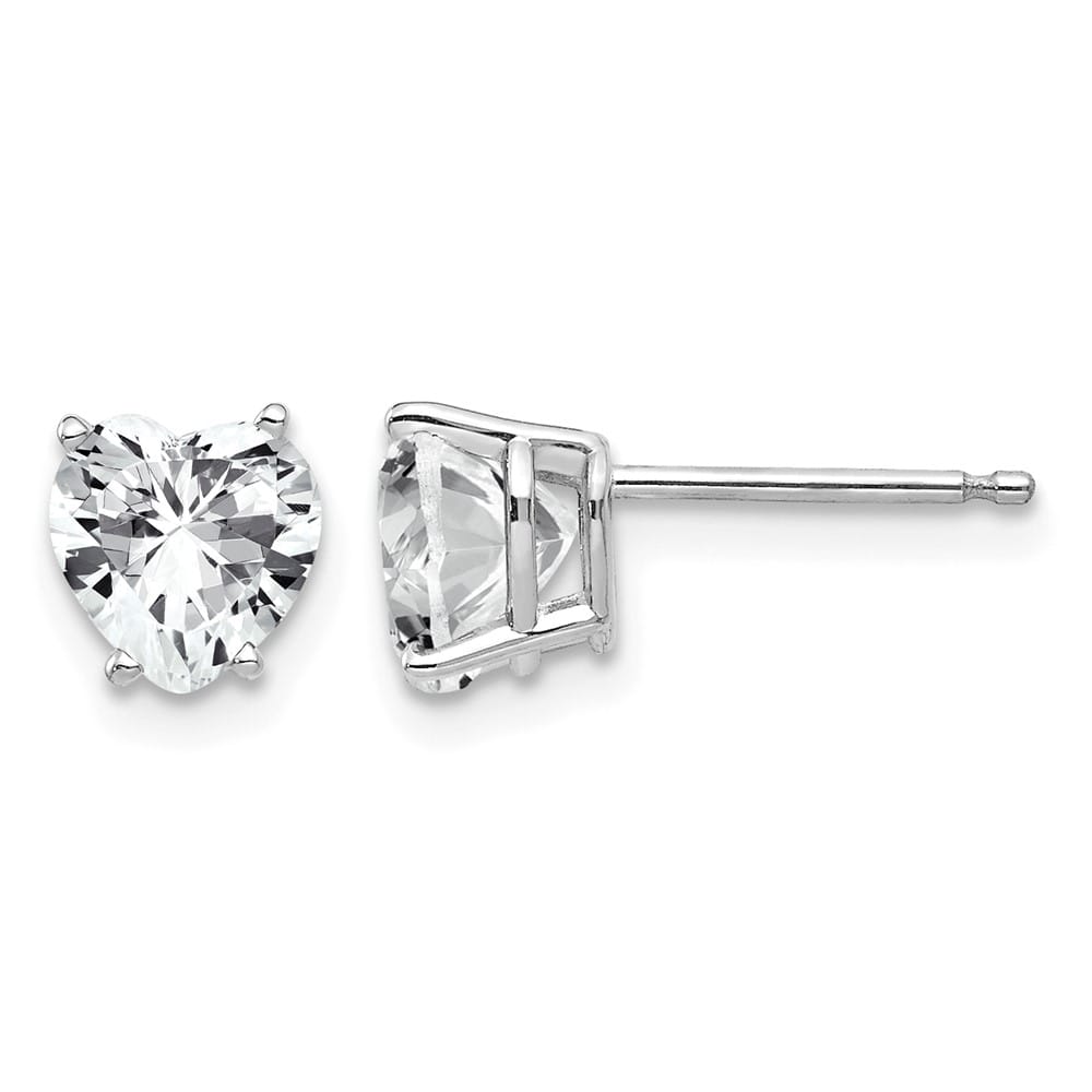 14K White Gold 6mm Heart Cubic Zirconia Post Earrings, view 1 of 4