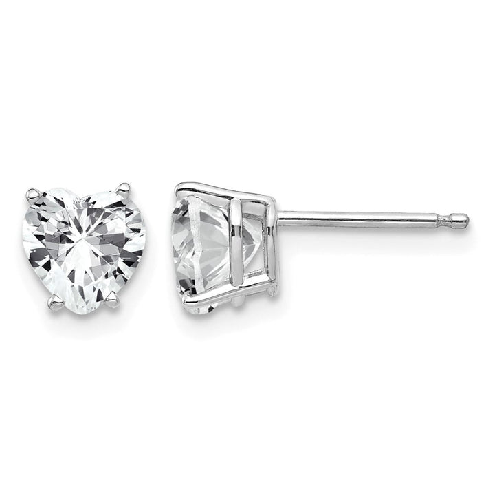 14K White Gold 6mm Heart Cubic Zirconia Post Earrings, view 1 of 4