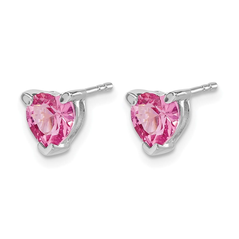 14K White Gold 6mm Heart Lab Created Pink Sapphire Post Earrings, view 2 of 4