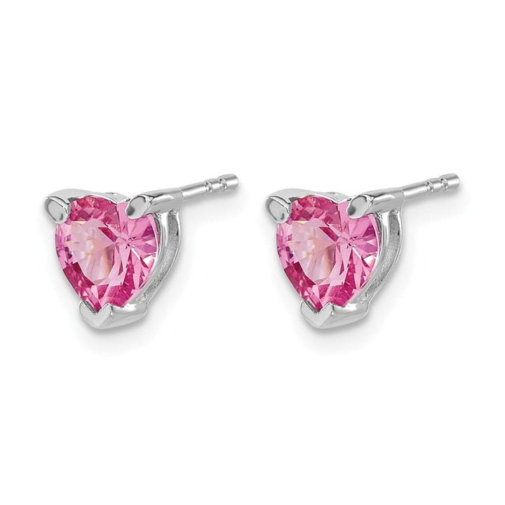 14K White Gold 6mm Heart Lab Created Pink Sapphire Post Earrings, view 2 of 4