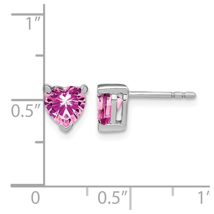 14K White Gold 6mm Heart Lab Created Pink Sapphire Post Earrings, view 4 of 4