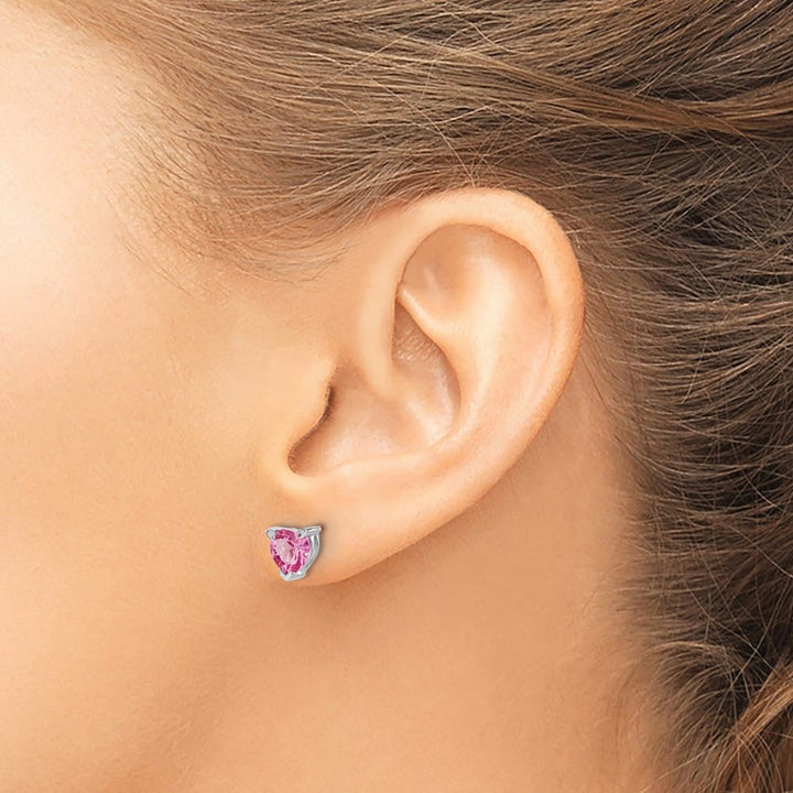 14K White Gold 6mm Heart Lab Created Pink Sapphire Post Earrings, view 3 of 4