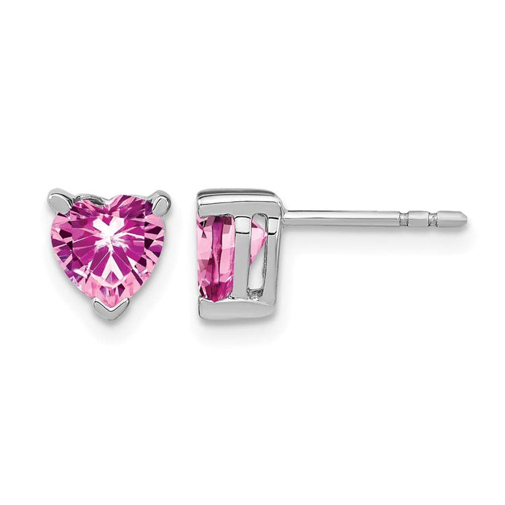 14K White Gold 6mm Heart Lab Created Pink Sapphire Post Earrings, view 1 of 4