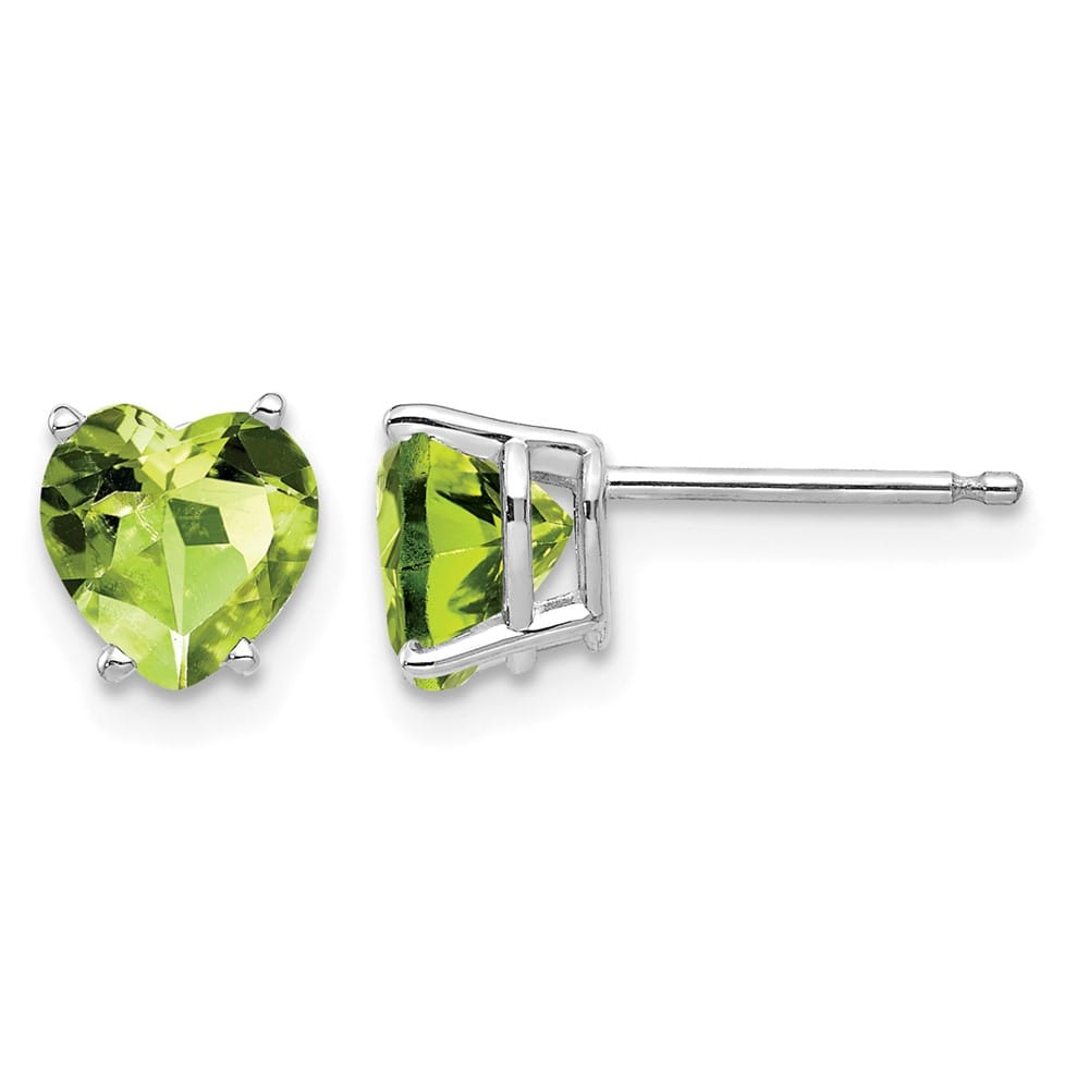 14K White Gold 6mm Heart Peridot Post Earrings, view 1 of 4