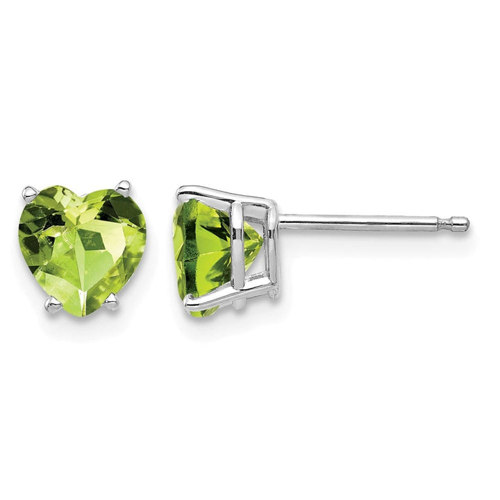 14K White Gold 6mm Heart Peridot Post Earrings, view 1 of 4