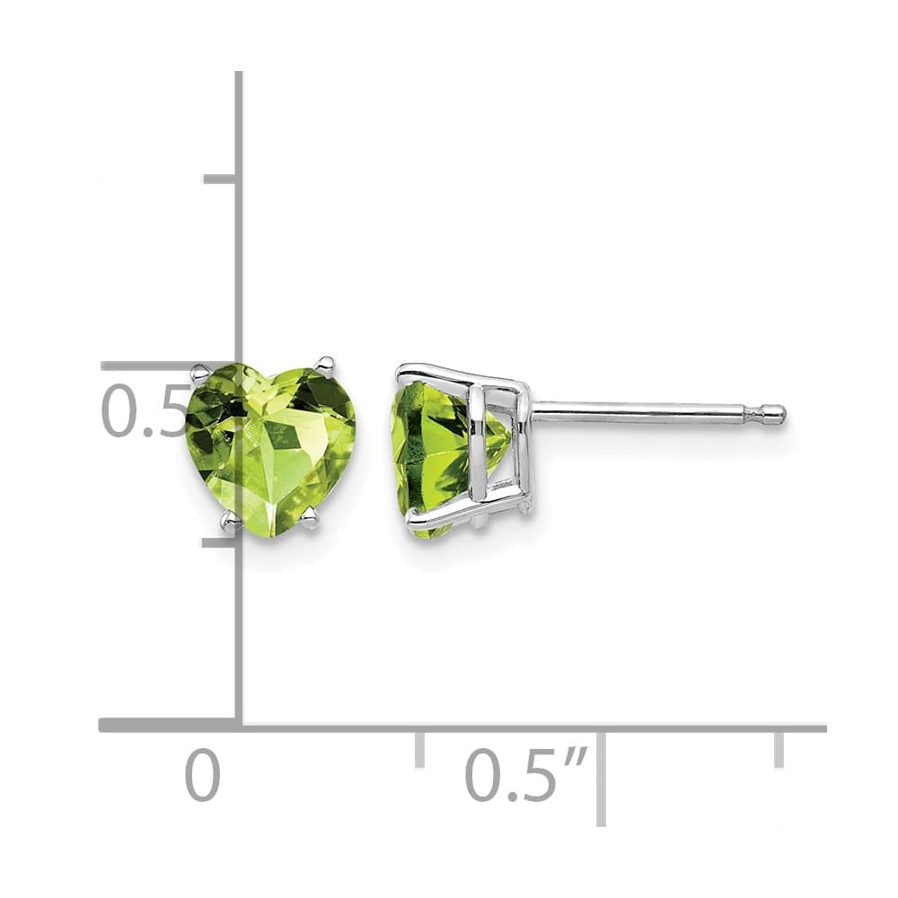 14K White Gold 6mm Heart Peridot Post Earrings, view 4 of 4