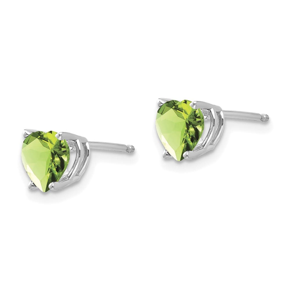 14K White Gold 6mm Heart Peridot Post Earrings, view 2 of 4