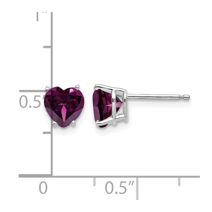 14K White Gold 6mm Heart Rhodolite Garnet Post Earrings, view 4 of 4